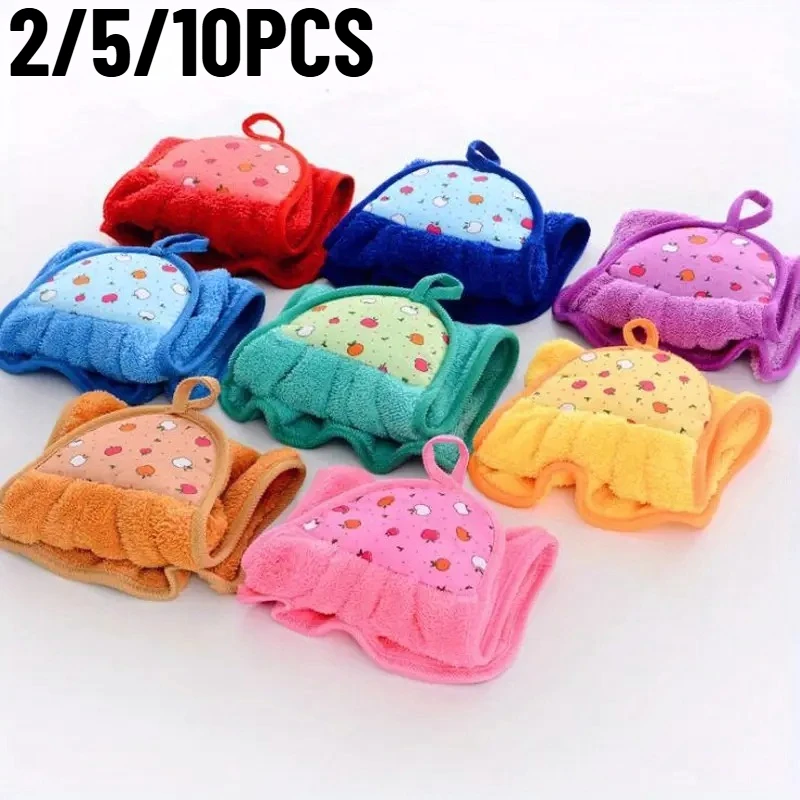 2/5/10PCS Colored Coral Velvet Towels Hanging Towel For Wiping Hands Household Dishwashing Kitchen Bathroom Cleaning Accessories