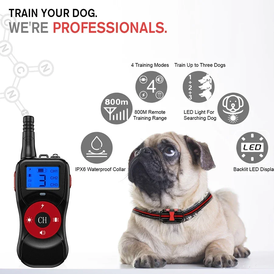 New 2600ft Dog Training Collar, Rechargeable 4 Mode Beep Vibration Shock LED Waterproof  Transmitter Receiver Pet Remote Control