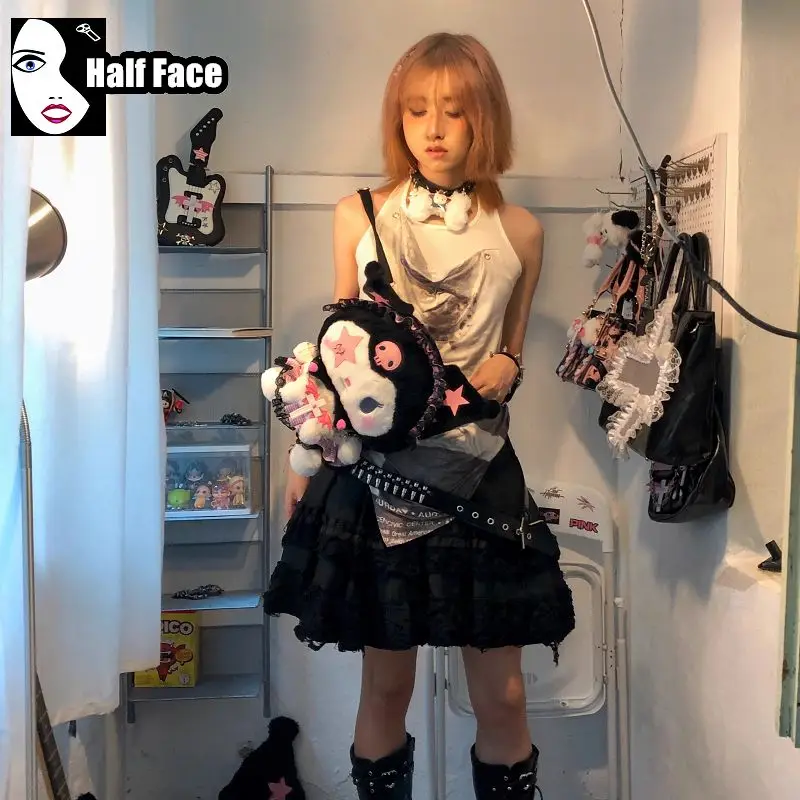 Y2K Girls Harajuku damskie gotyckie słodkie słodkie subkulturowe krzyże perforowane Lolita Punk dwie plecak na ramię torby Tote