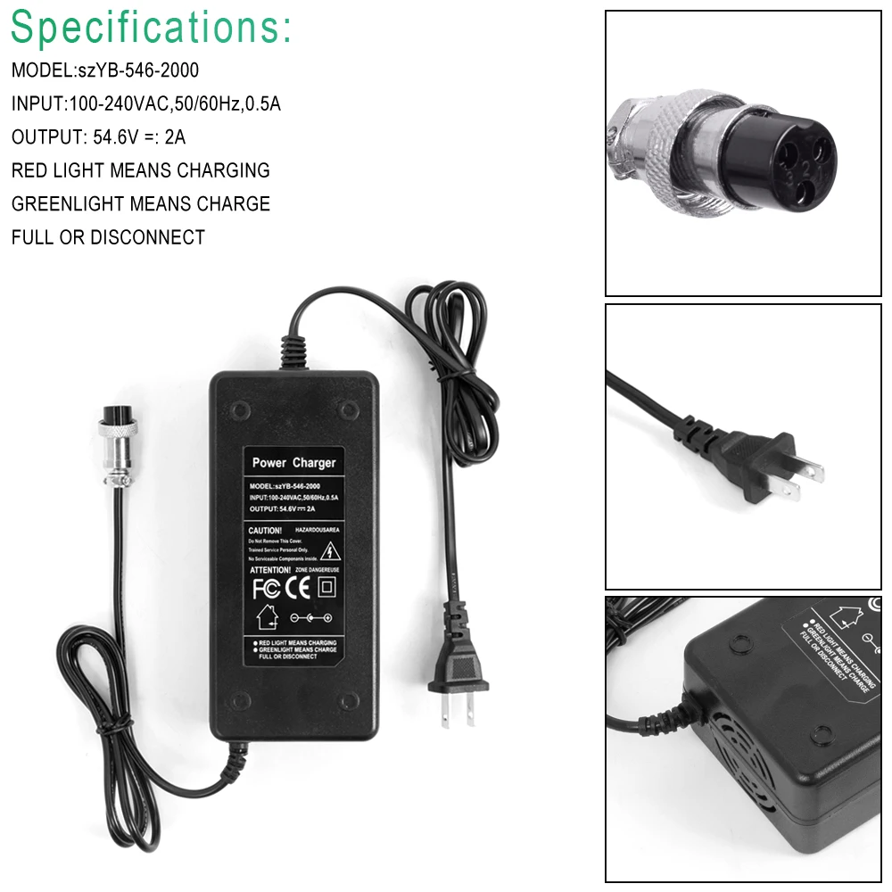 Electric Scooter 54.6V 2A Battery Charger 3 Prong Plug For  Kugoo M4 /C1 Pro for 48V Li-ion Battery Chargers Accessorie