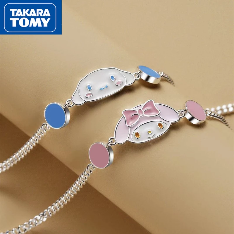 

TAKARA TOMY Hello Kitty White Copper Plated S925 Silver Couple Bracelet Girls Cartoon Cute Adjustable Sweet Bracelet Accessories