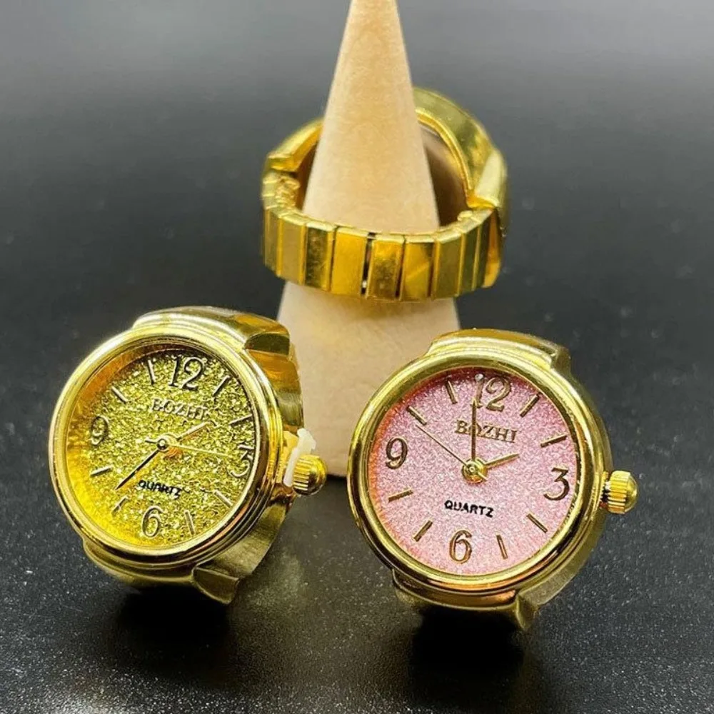 Retro Gem Bling Clock Dial Punk Finger Watches for Women Men Elastic Strap Mini Couple Rings Clock Quartz Watch Rings Jewelry
