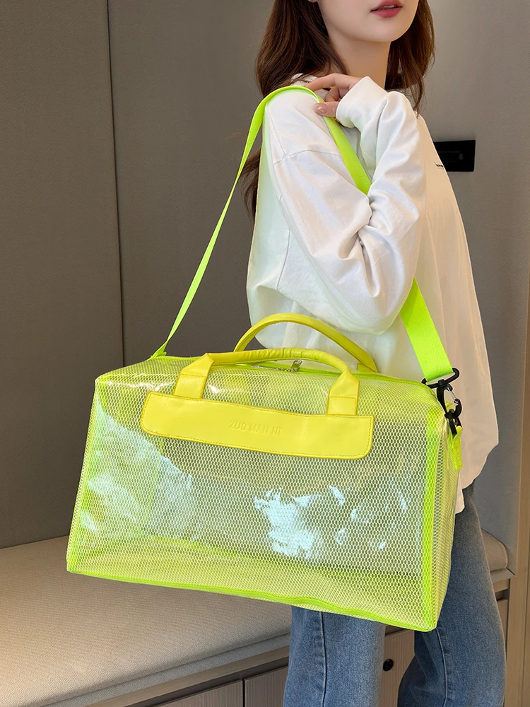 Transparent Waterproof PVC Duffle Bag, Zipper Travel Storage Bag,Sports Fitness Bag, Large Capacity Handbag & Shoulder Bag