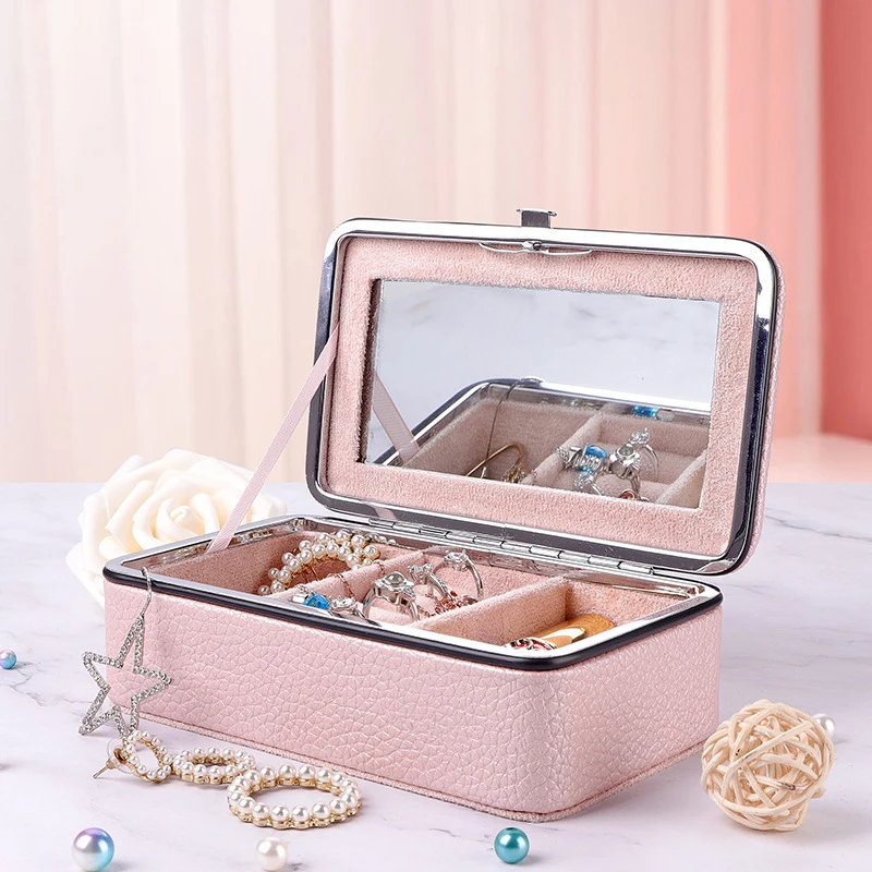 New Portable Travel Model Simple Girl'S Earrings Rings Packaging Storage Box Luxury Leather Jewelry Packaging Box Women Gifts