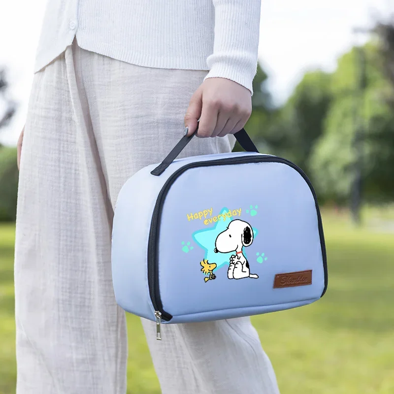 Snoopys Lunch Bag Insulated Bento Pack Student Meal Storage Handbag Food Zipper Thermal Box Single-layer Waterproof Handle Bags