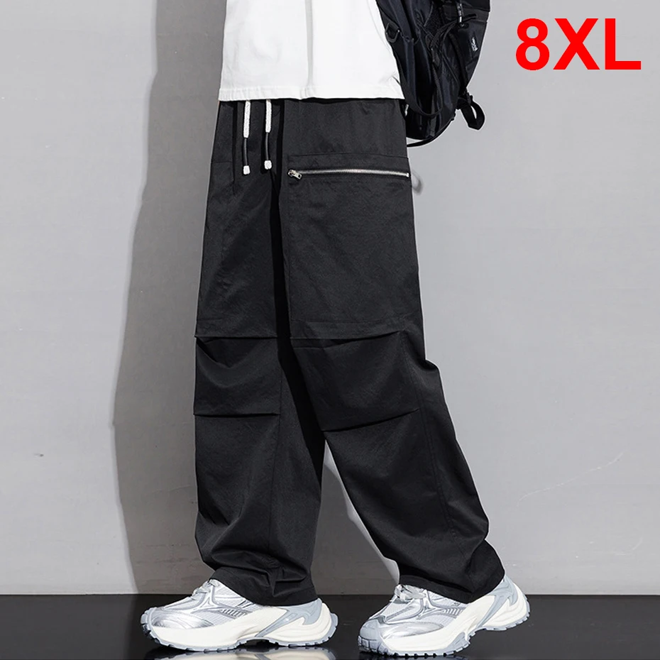 

Мужские брюки карго больших размеров 8XL, эластичные, с регулируемой талией, модные повседневные прямые брюки для мужчин, большие размеры 8XL