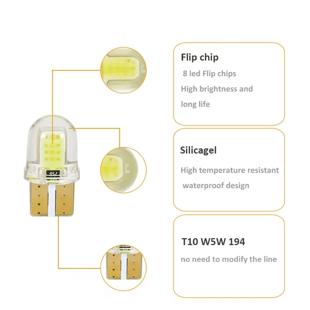 LED W5W T10 194 168 W5W COB 4SMD Led Parking Bulb Auto Wedge Clearance Lamp Canbus Silica Bright White License Light Bulbs