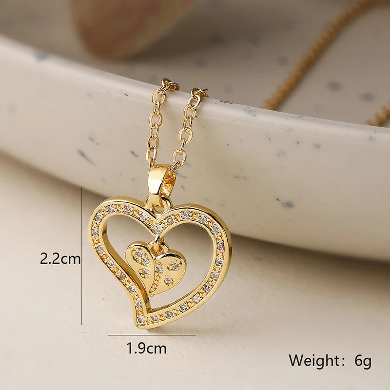 GANPUP Süße Zirkon-Herz-Liebesanhänger-Halskette für Frauen Elegante Mode Neue Halskette Schmuck-Accessoires Geschenk Party Ожерелье – Detail 3
