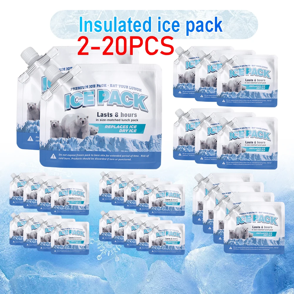 2-20pc Water Filled Ice Pack Reusable Gel Cold Freezer Packs Water Icing Cooler Bag Pain Cold Compress Food Keep Fresh Ice Packs