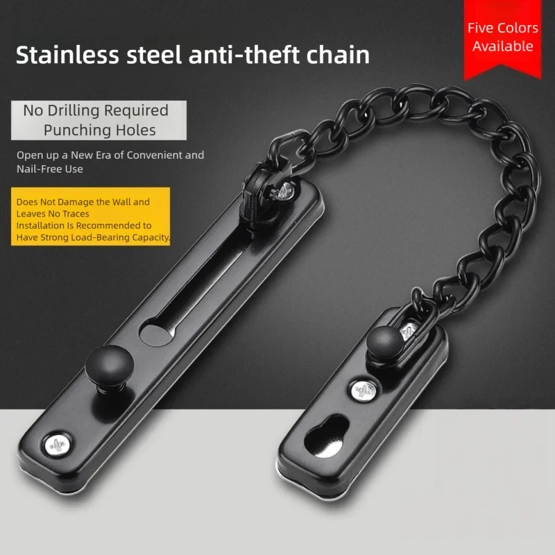 Thickened Heavy Duty Stainless Steel Door Chain Lock, Spring Anti Theft Press Lock Polished Door Latch