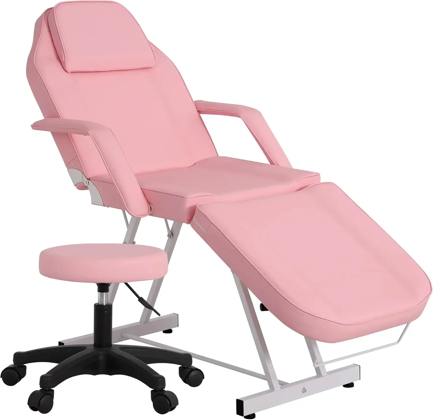 Tattoo Chair, Adjustable Facial Chair 73 Inch Salon Bed with Hydraulic Stool for Professional Massage Beauty Spa (Pink)