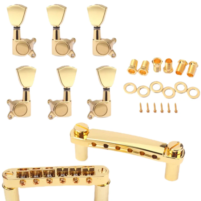 A12E-A ชุด Gold String Saddle Tune-O-Matic Bridge & Tailpiece สําหรับ Gb Lp กีตาร์ไฟฟ้าสไตล์