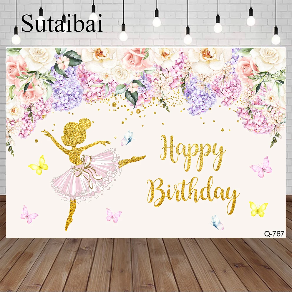 การถ่ายภาพฉากหลังสีชมพูสีม่วงดอกไม้ Custom Fairy ผีเสื้อผู้หญิงวันเกิดพื้นหลังแบนเนอร์ Photo Studio Photo Prop