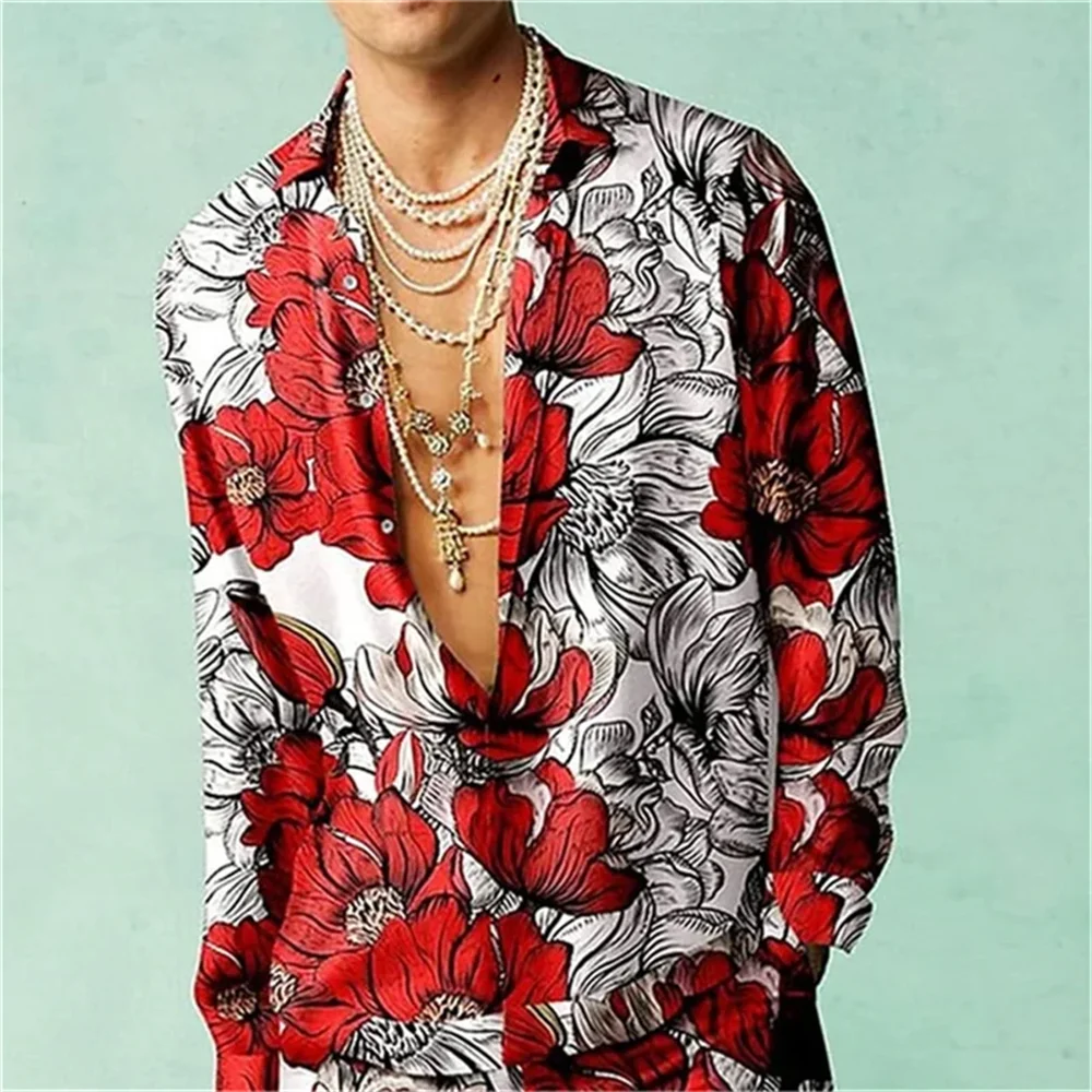 Casual Simple Long Sleeve Shirt Men Autumn Long Sleeve Shirt Men Ethnic Style Graphic 3D Printing Holiday Day Button Men