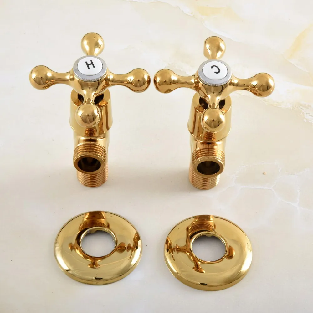 

2Pcs Polished Gold Color Brass Cross Handles Bathroom Angle Stop Valve 1/2" Male x 1/2" Male Thread Bathroom Accessory mav020