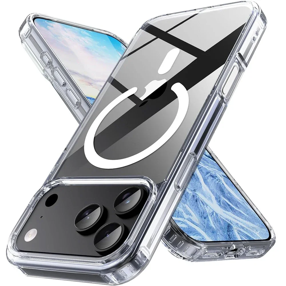حافظة لهاتف Magsafe مغناطيسية عالية الدقة هجينة شفافة ناعمة لهاتف iPhone 17 17 Air 17 Pro Max غطاء مقاوم للصدمات من الأكريليك للشحن اللاسلكي
