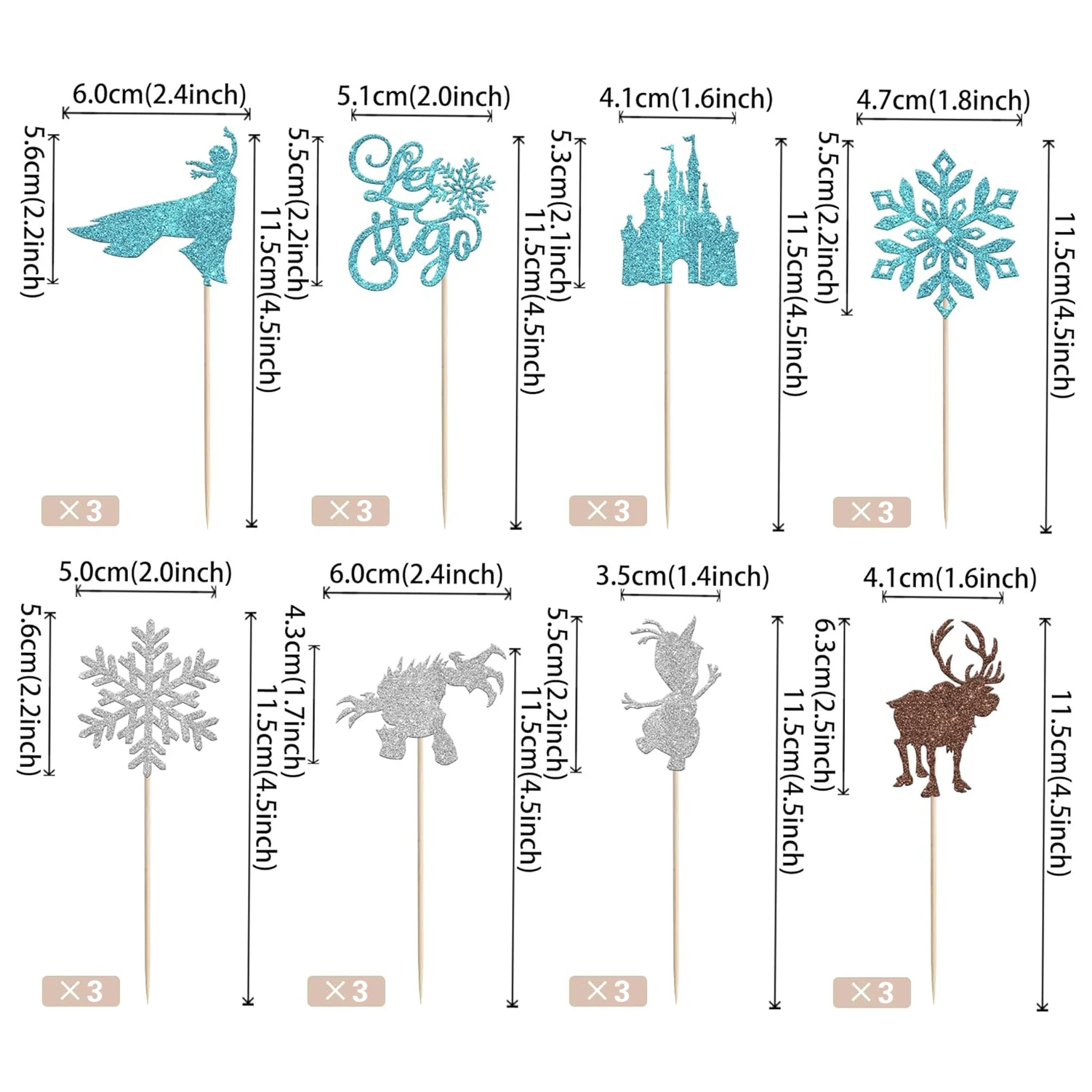 24 PCS Snowflake Cupcake Toppers Glitter Winter Frozen Theme Snowflake Castle Deer Princess Cupcake Picks for Winter Wonderland view 3