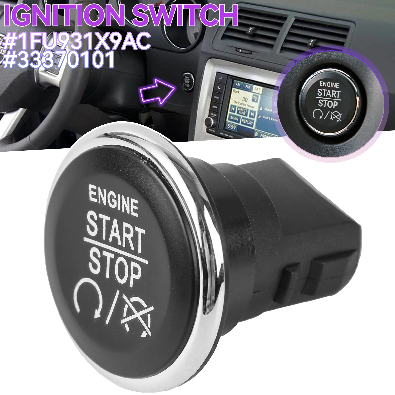 Interruptor de botão de ignição sem chave Go Start Stop para Dodge Challenger Durango Grand Caravan Jeep Grand Cherokee 1FU931X9AC 33370101