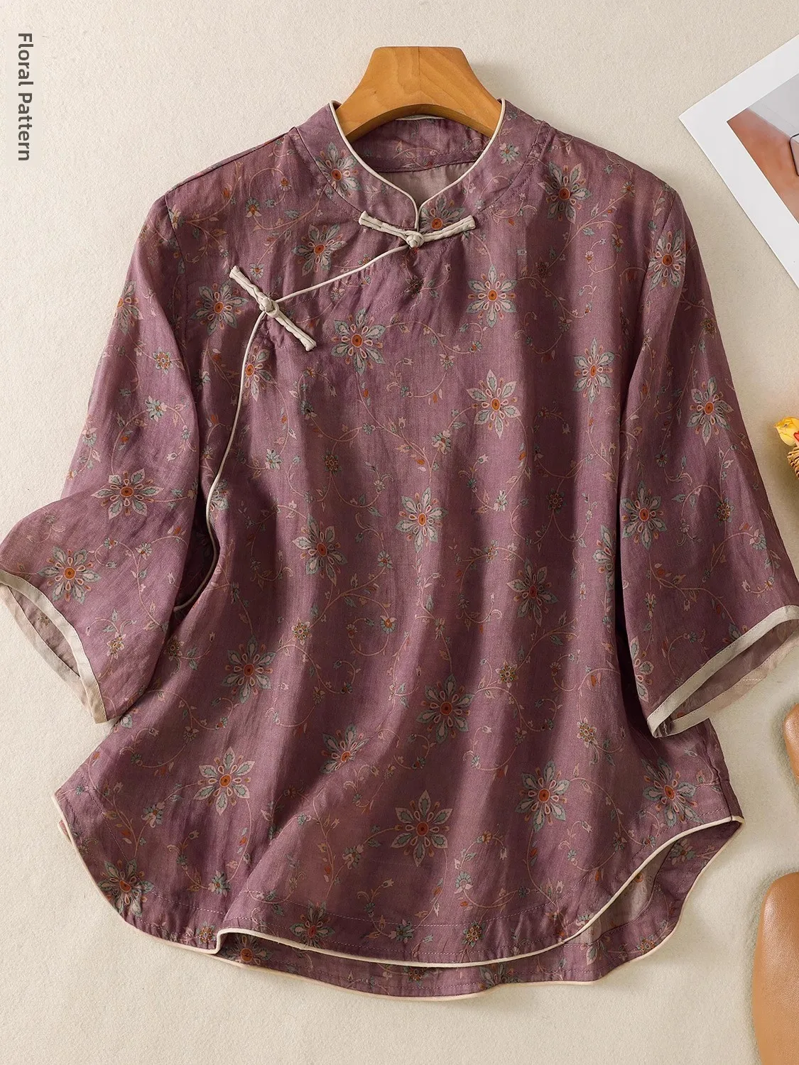 

Новая женская блузка с ретро-принтом в китайском национальном стиле, с боковыми пуговицами-клапанами и воротником-стойкой, летняя повседневная одежда