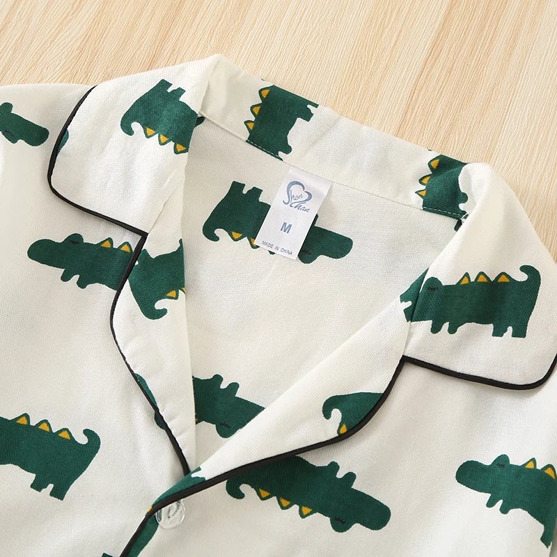 Autumn Soft Cotton Pyjama Femme Male Cute Crocodile Cartoon Printing Couple Sleepwear Fashion Pajama Sets Casual Lover Home Wear