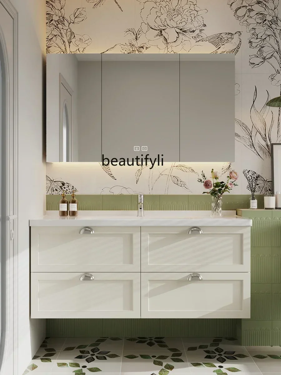 

Smart Bathroom Cabinet Light Luxury Washstand Bathroom Cabinet Oak Hand Washing Basin Cabinet Combination