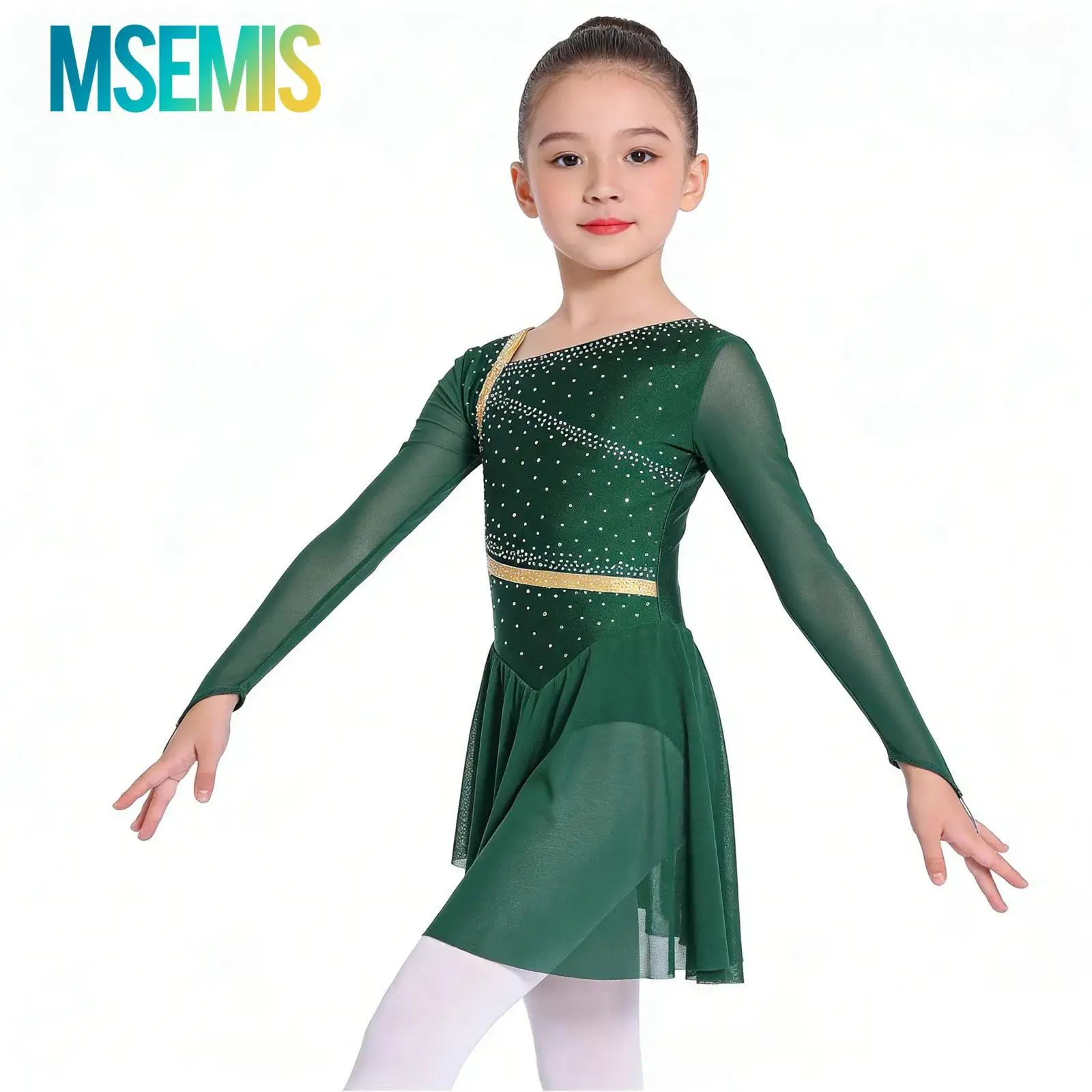 

Детский гимнастический костюм для девочек с камнями, асимметричный, с бретелями на спине, для фигурного катания, балета и лирических танцев