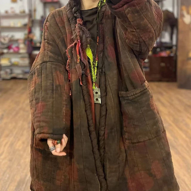 2025 nueva llegada de invierno de las mujeres de un solo pecho de manga larga con cuello en V Parkas bolsillo Patchwork buena calidad abrigos casuales de algodón H264