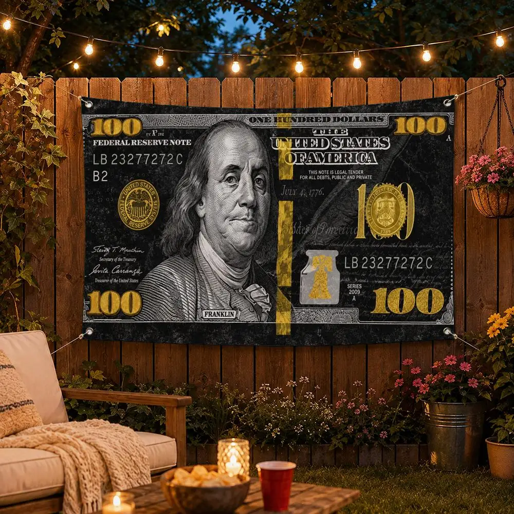 Dollar Bill Franklin Portraits Flags Custom Wall Hanging Background Art Banner For Bedroom Home Living Room Outdoor Decor