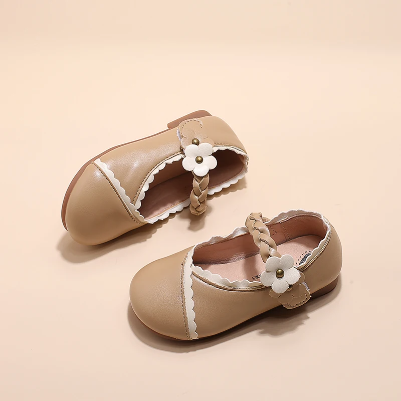 Kids Floral Strap Leather Shoe for Girls 2025 New Autumn Toddler Ballet Flats Soft Sole Elegant Girls Party Wedding Shoes Age3-6