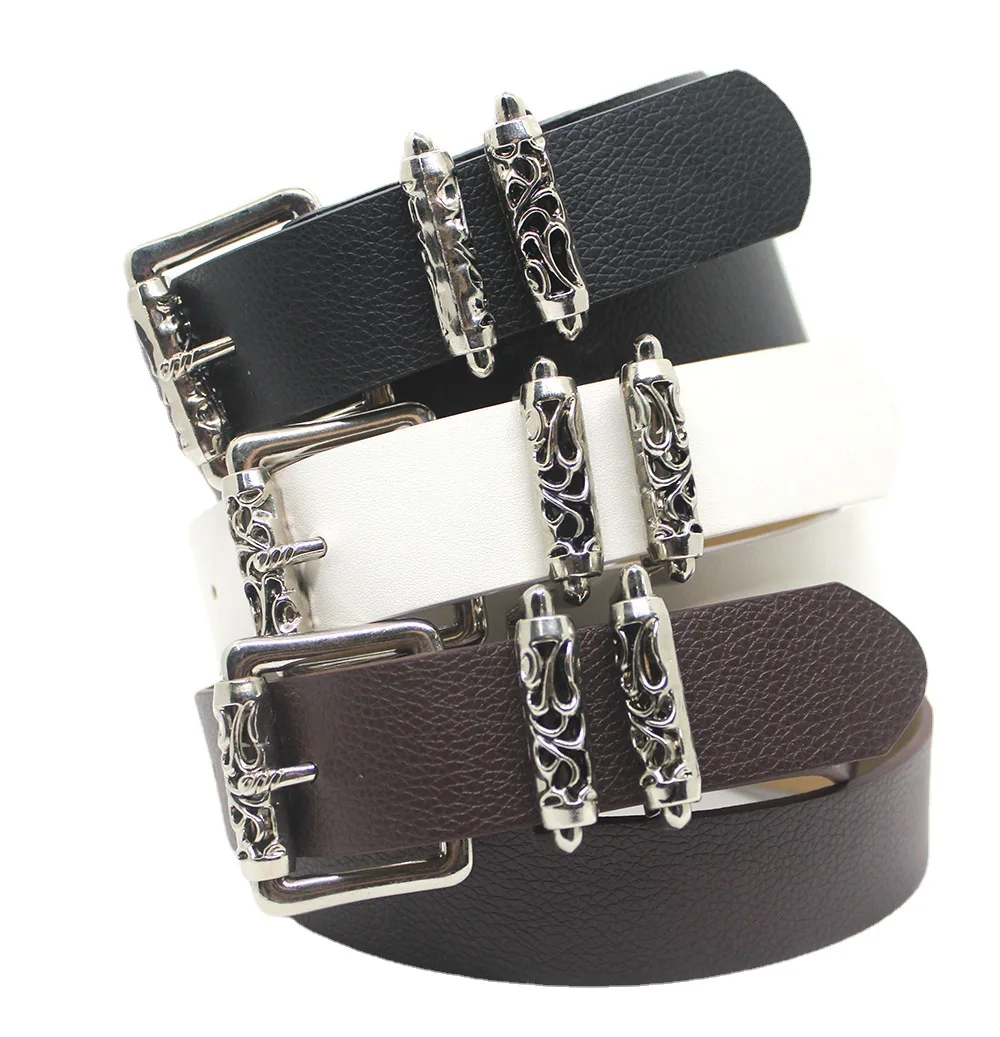 Gothic Punk Leather Y2k Belt For Women Men Metal Buckle Waist Strap Designer Luxury Female Jeans Trouser Decorative Waistband