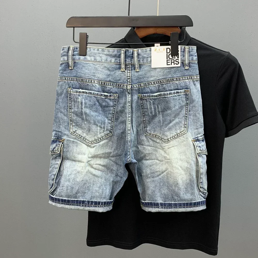 

Summer Men's Fashion Pocket Baggy Jeans Shorts Loose Straight Capris Jeans For Men Streetwear Cargo Short Pants ropa hombre