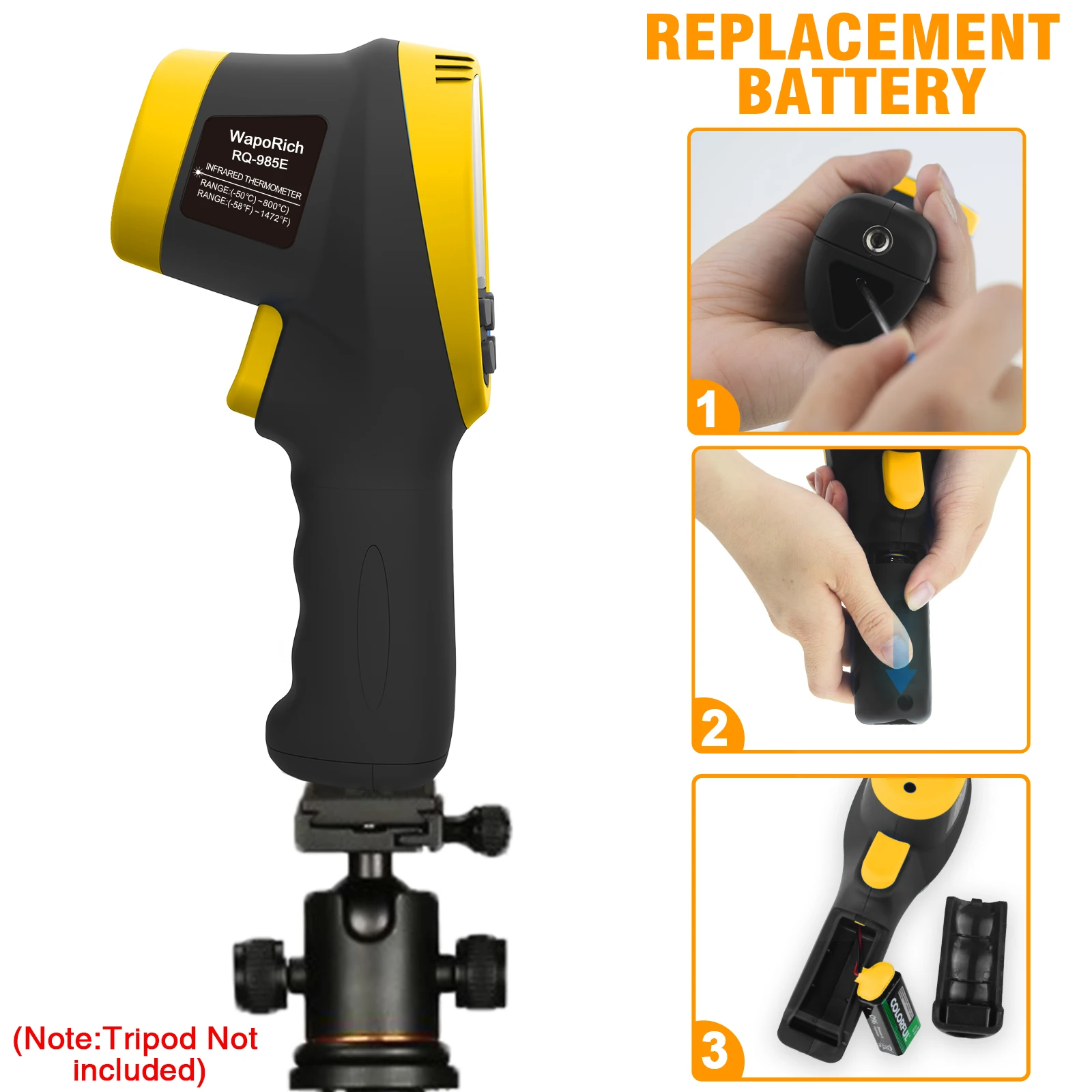 HoldPeak Dual Laser Infrared Thermometer -50~800C Non-Contact Digital Temperature Gun 16:1 Color LCD For Industry HVAC Repair