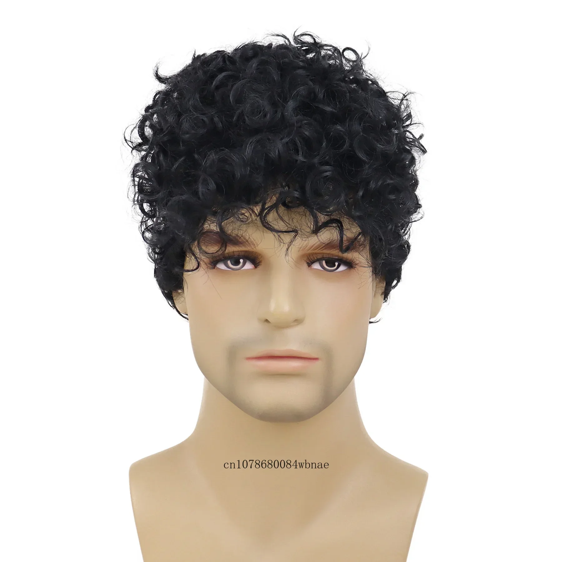 Afro Curly Black Wigs Synthetic Short Curly Wig with Bangs for Men Male Perm Style Daily Use Costume Party Hair Replacement Wig