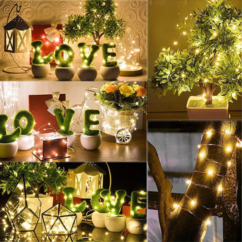 LED String Lights Silver Wire Fairy Warm White Garland Home Christmas Wedding Holiday Party Decoration Powered By Battery