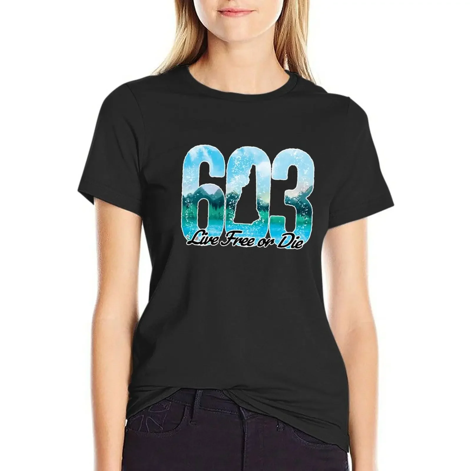 603 NH Live Free or Die - New Hampshire Wildlife Landscape T-shirt tees plus size tops summer blouses woman 2024