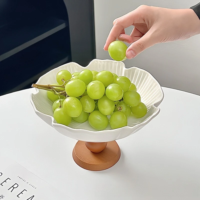 High Foot Fruit Tray Ceramic Fruit Tray Highend Household Living Room Entrance Storage Tray Decoration