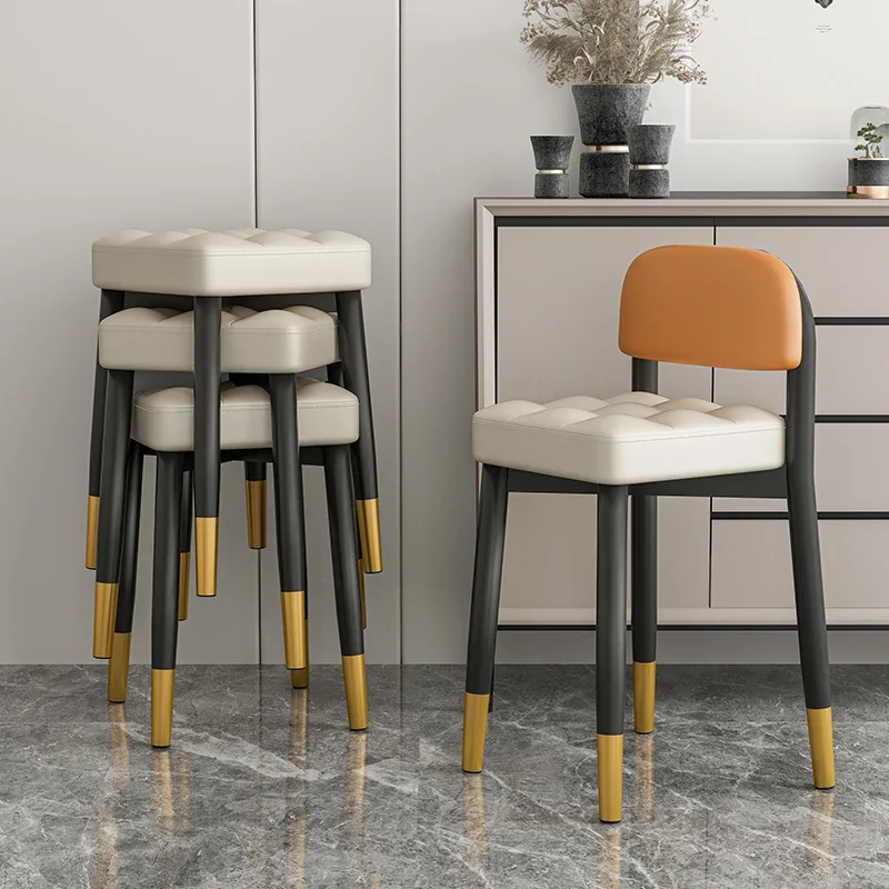 

Stools Household Dining Chairs Simple Modern Round Stools Stackable Low Stools Luxury Upholstered Backrest Chairs Vanity Chair