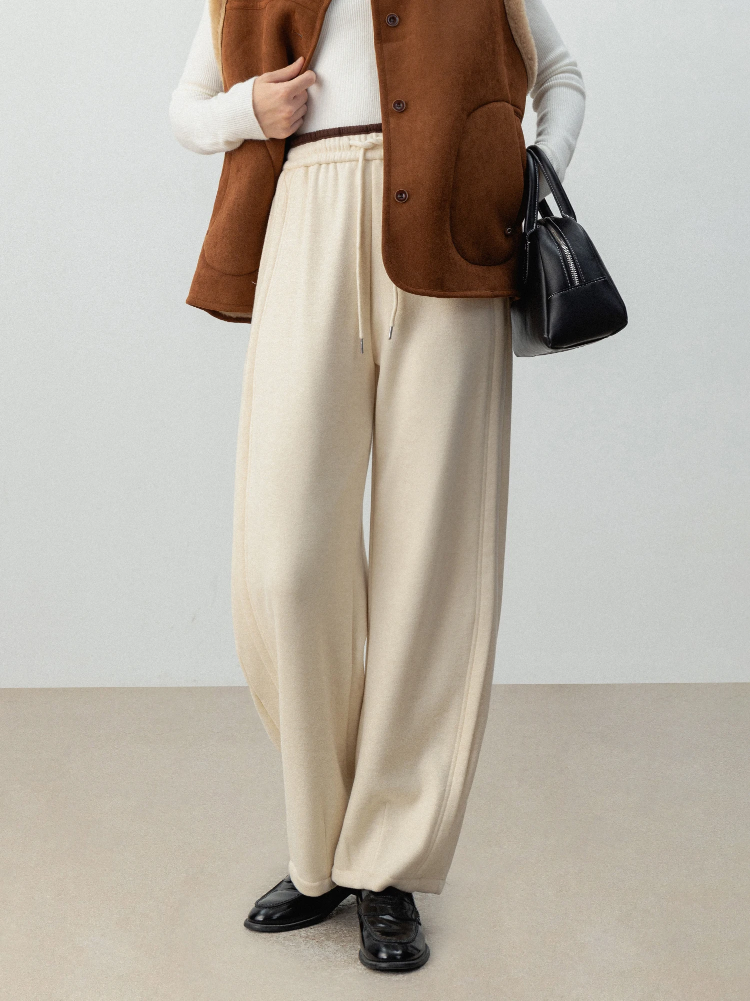 

EGGKA New Patchwork Waist Elastic Waist Fce Lined Dad Pants Women's Loose Casual Pants Commute Autumn Season High Quali