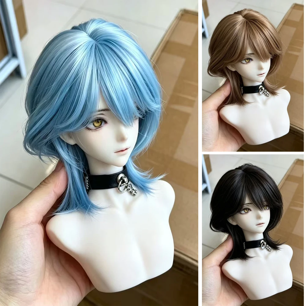 BJD Doll Boy with Short Hair Wolf Tail Wig Black Gold 3/4/6 Point High Temperature Silk 2D Doll Boy DIY Make Up Accessories Wig