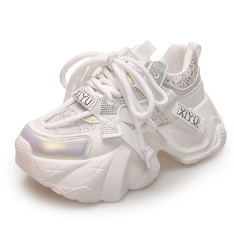 

New 6.5CM Women Chunky Shoes Autumn Thick Sole Ladies Stylish High Platform Sports Sneakers Outdoor Leisure Leather Dad Shoes