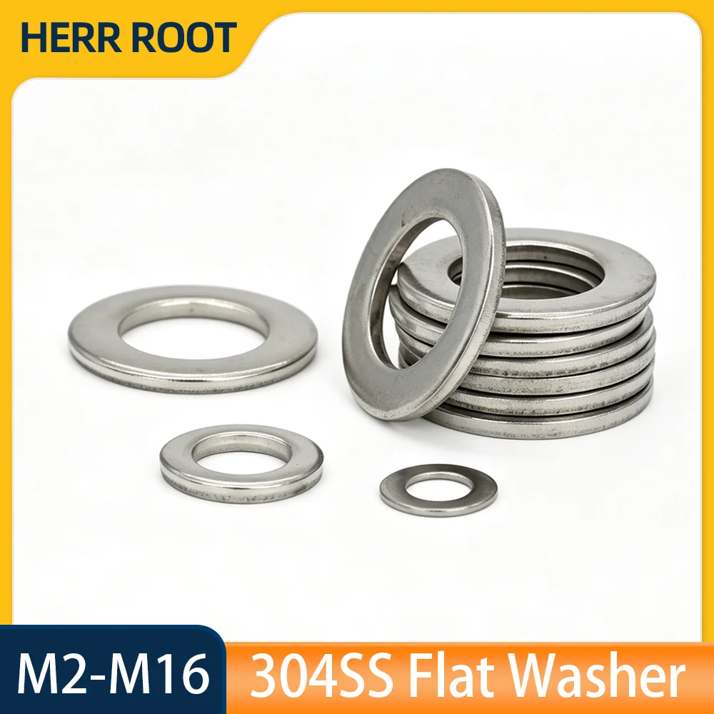 20/100Pcs 304 Stainless Steel Flat Washer M2 M3 M4 M5 M6 M8 M14 M16 Metal Gasket Meson Sealing Plain Washers Spacer Shim