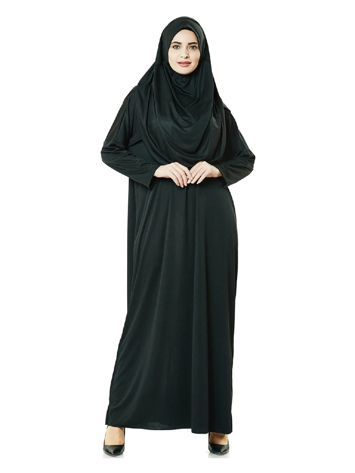 Black Prayer Dress - Kaaba Pattern Prayer Rug and Rosary - Worship Set