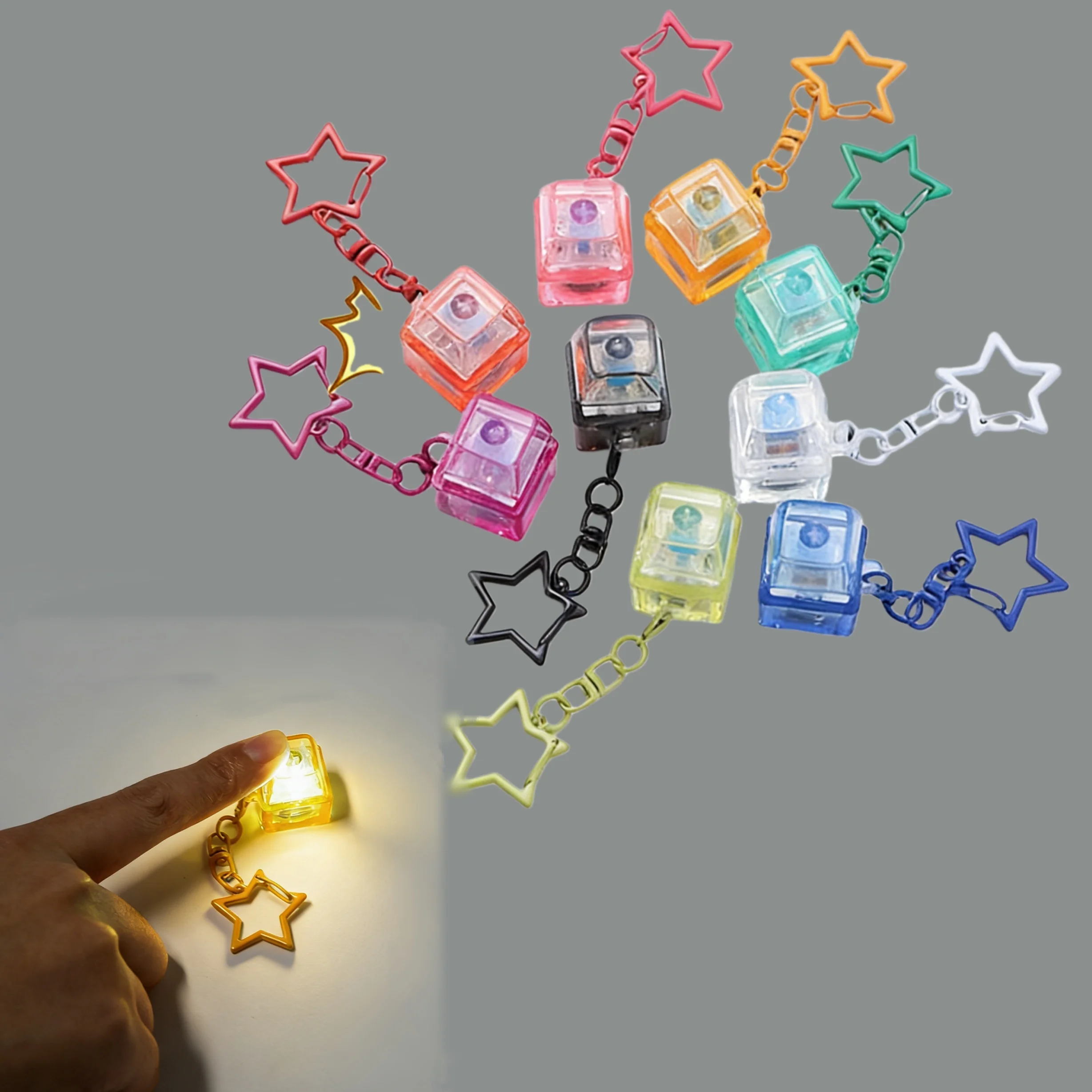 Portable Pentagram Pendant Mechanical Keyboard Button Keychain Fingertip Fidget Toy Anti-Anxiety Stress Relief Tool for Home Off