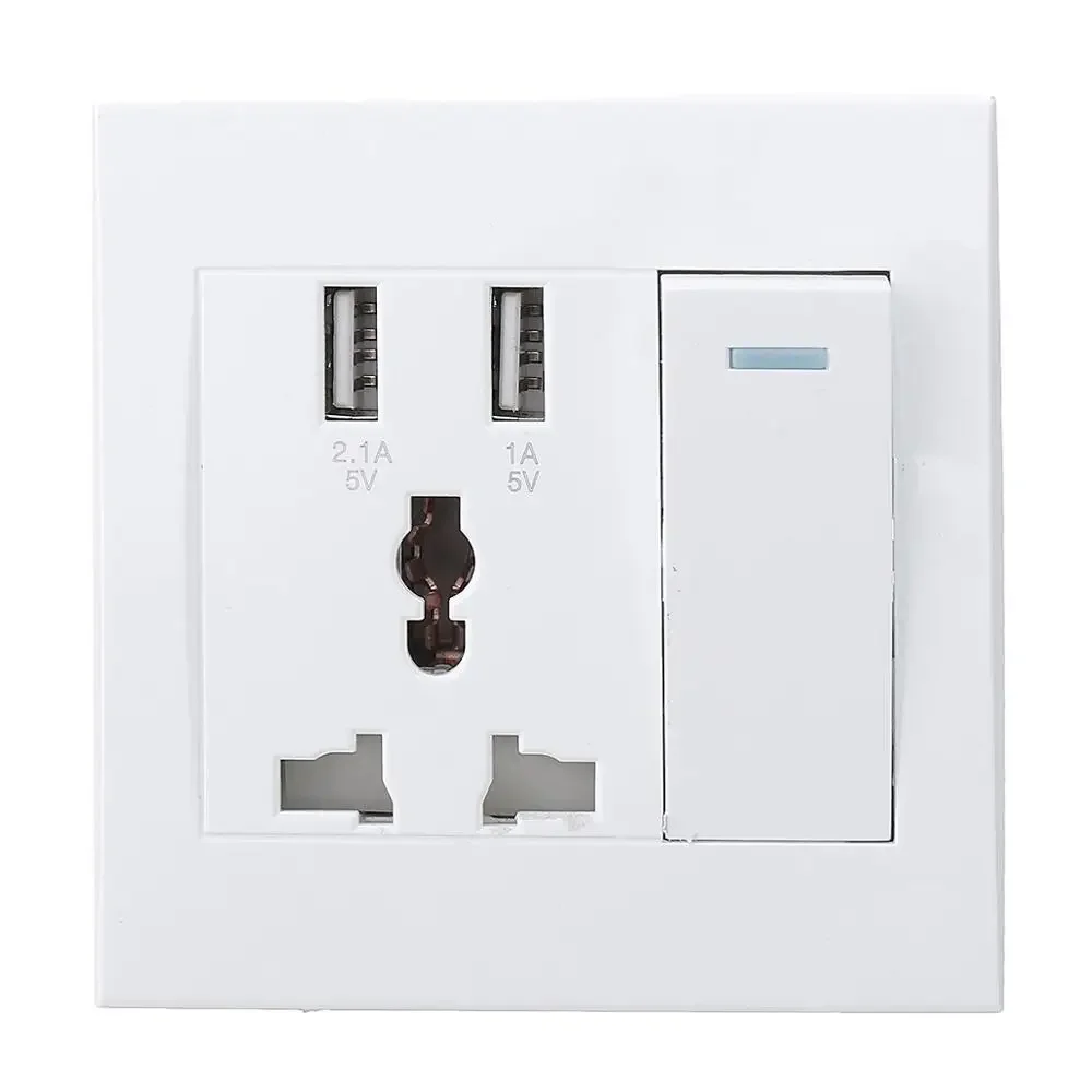 10A Dual USB Plug Power Socket Wall AC DC Charger Switch Outlet Adapter Port.
