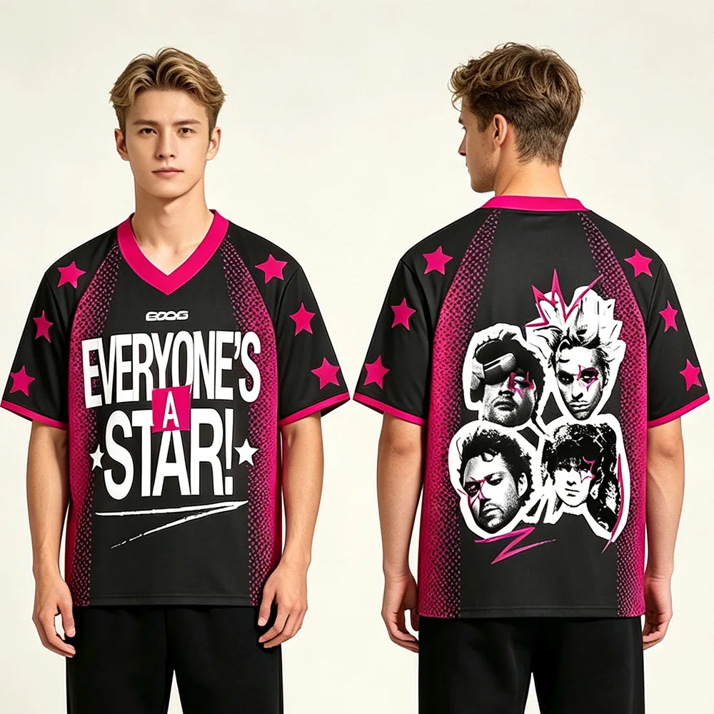 5 Seconds of Summer V-neck Mesh Jersey Gift for Fans Fashion Street Top Casual T-shirt 5SOS Women Men Y2K Music Loose Sportswear