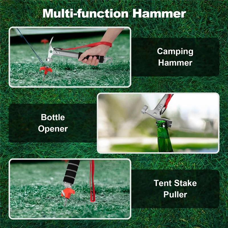 

ABAE-Aluminum Camping Hammer, 3-In-1 Functional Tent Stake Hammer With Puller, Light Weight Tent Mallet For Camping, Hiking
