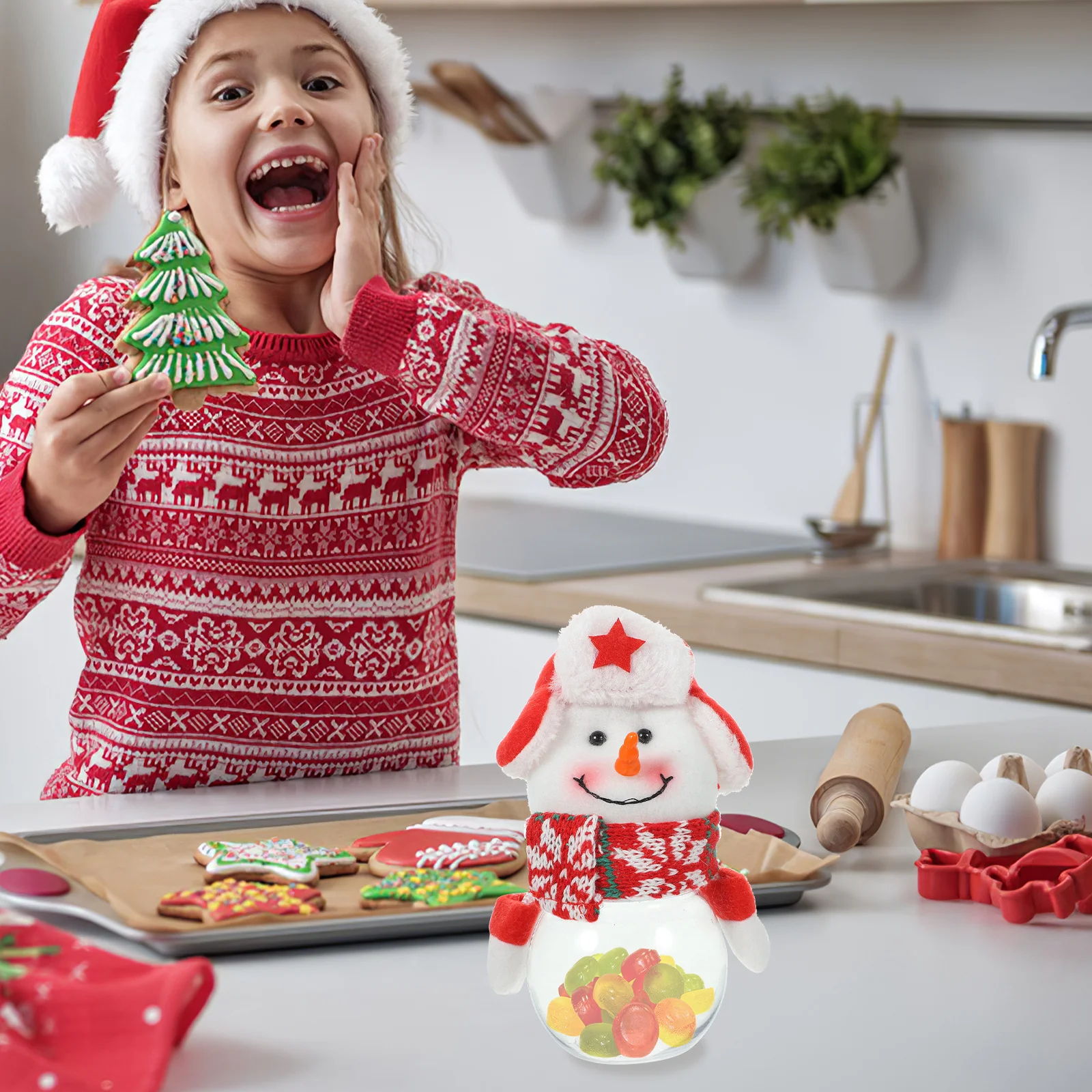 1 قطعة سلة حلوى رجل الثلج البلاستيك الشفاف عيد الميلاد الحلوى تخزين جرة عطلة هدية حفلة لصالح ديكور البسكويت حالة جرة عيد الميلاد موضوع #5