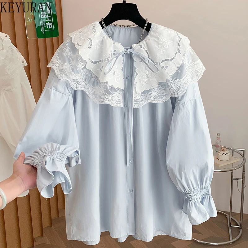 

Новая весенняя коллекция 2026: Женская блузка с длинным рукавом в корейском стиле, свободного кроя, с кружевными вставками, повседневная, модель «Sweet Style»