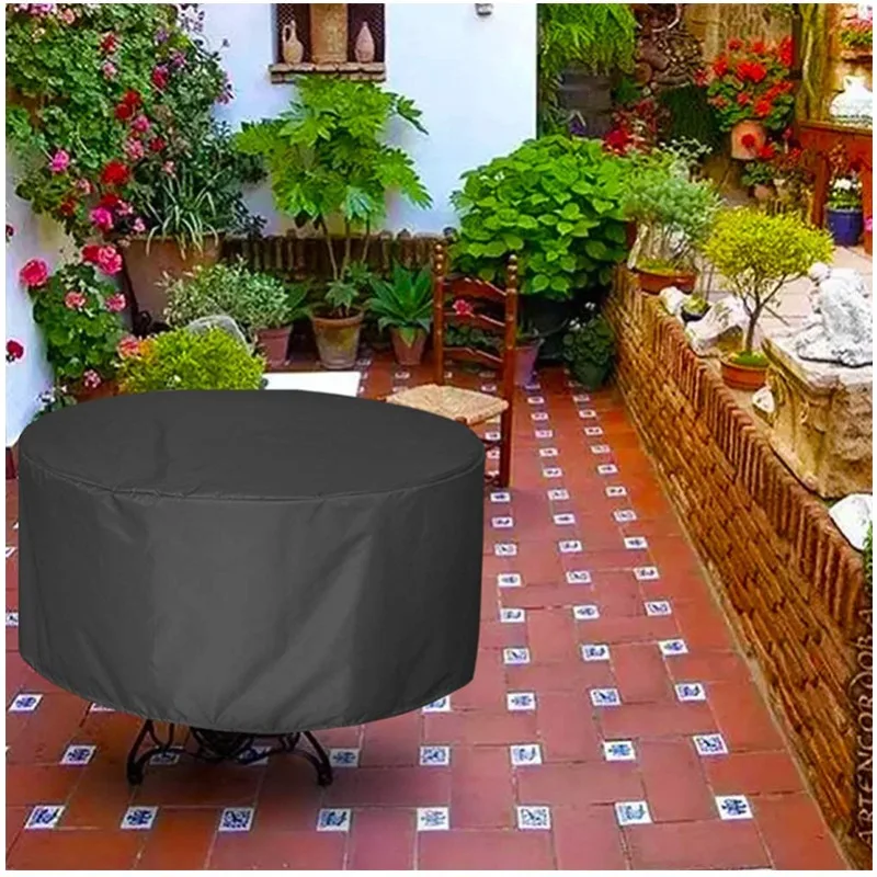 

210D Silver Coated Oxford Outdoor Patio Table Chair Cover Sun Rain Dust & Sand Proof Furniture Protector for Round Tables