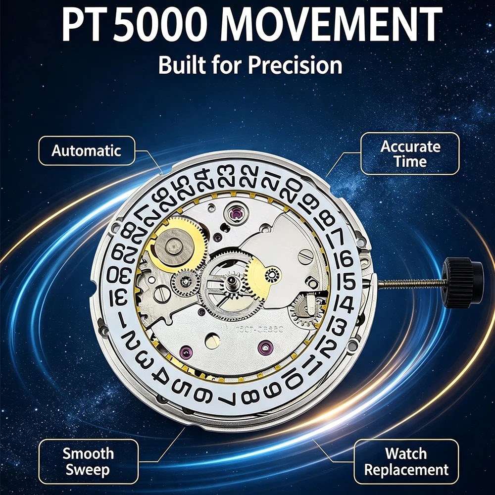 PT5000 Automatic Mechanical Watch Movement 28800 Frequency High Accuracy Self-Winding Movement Replacement For Watch Repair Modi